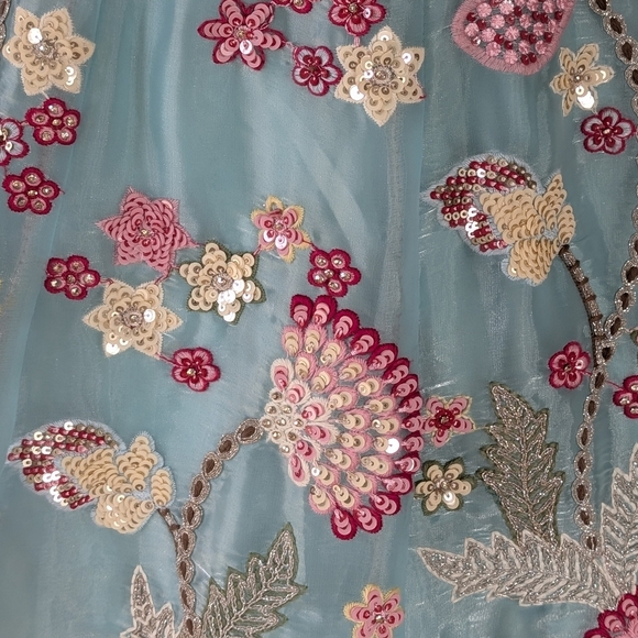 Beautiful Indian wedding embroidered floral | Pastel Blue color Lehenga choli - Picture 7 of 15